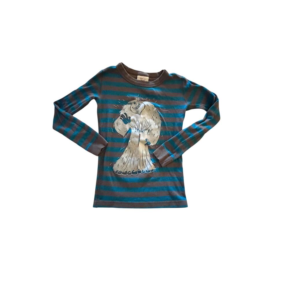 Hanna Andersson Smallfoot Yeti Striped Pajama Top Boys Size 8 130
